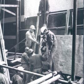 Melbourne Project - December 1961-September 1966 - Preparing to move granite panel from McGraths Lane - 20 May 1965
