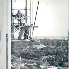 Melbourne Project - December 1961-September 1966 - Stonemasons fixing marble to external columns, 10th floor level (southern face) - 19 March 1965