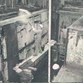 Melbourne Project - December 1961-September 1966 - 3rd basement, Sisalkraft building paper and bitumen application to walls - 6 June 1963