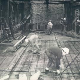Melbourne Project - December 1961-September 1966 - 2nd basement, workers placing reinforcement and electrical conduit - 6 June 1963