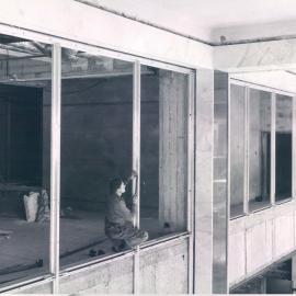 Head Office Building - January 1963-January 1965 - Fixing aluminium framework for glass along northern face of Mezzanine floor - 11 August 1964