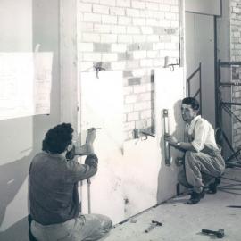 Head Office Building - January 1963-January 1965 - Erecting Ulam Marble in Lift Lobby, 10th floor - 5 December 1963