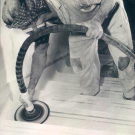 Head Office Building - January 1963-January 1965 - Polishing terrazzo stairs, stairwell No. 1 - 5 December 1963
