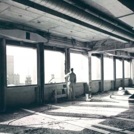 Head Office Building - January 1963-January 1965 - Installing window frames along northern face of 7th floor - 5 July 1963