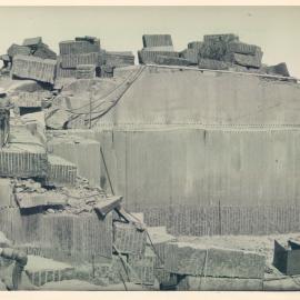 Head Office Building - January 1963-January 1965 - Face of quarry wall showing line of holes drilled preparatory to removing top section - 2 January 1963