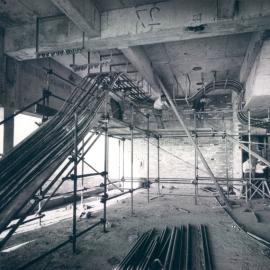 Head Office Building - January 1963-January 1965 - Installing heavy electric cables in compressor room at north west corner of 16th floor - 8 April 1963