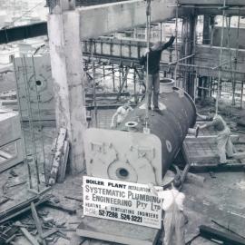 Head Office Building - January 1963-January 1965 - Installing boiler in position, 17th floor - 21 March 1963