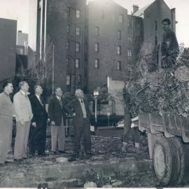 New Head Office Building - June 1960-January 1963 - First operation - Removal of trees from site. (R to L: JG Phillips, Deputy Governor, JB Wright, DA Tate, CR Jardine, PB Andrew) - 24 July 1960