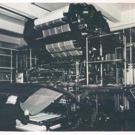 Bank's Property - Machinery & Equipment - Note Printing Branch - Hoe Intaglio press showing stretched calico sequence for preparing printing plate before impression - c.1953