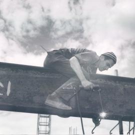 Premises - Branches - Canberra - RBA - Welding Ligatures to Beam around Banking Chamber - February 1964