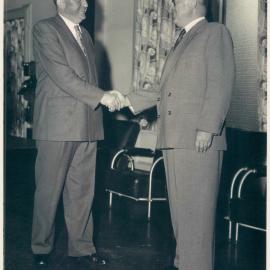 Staff - Social Functions - Head Office - Stan Bryson's farewell, with Bill Wilcock - October 1957