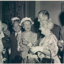 Staff - Social Functions - Head Office - Ivy Litchfield's farewell, with May Grant, Bob Ryan, Milba Wilson, Hervey Longmuir and Bertrand Latham - 17 December 1956