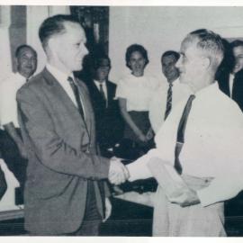 Staff - Social Functions - Head Office - Sid Arkless Retires - with Len Hinde - February 1964