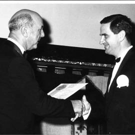Bank's Functions etc - Bank Publications - John Brady accepting the Australian Institute of Management Award from Mr E.S. Owens for the Bank's Annual report 1967/68 at the Wentworth Hotel, Sydney - 9 June 1969