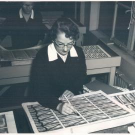 Note Printing Branch, Fitzroy - Examination of 1 Pound (£1) notes in sheets and spoils being marked - c. Late 1950s