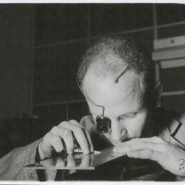 The Bank at Work - Note Printing Branch, Fitzroy - Note Engraver Peter Morris at work - Late 1950s
