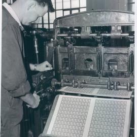 Note Printing Branch - Staff at work - Bill Harratt stamp perforating - 1960
