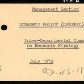 Research Department - Management Section - Economic Policy (General) - Inter-Departmental Committee on Economic Strategy
