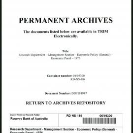 Research Department - Management Section - Economic Policy (General) - Economic Panel - 1976