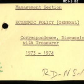Research Department - Management Section - Economic Policy (General) - Correspondence, Discussions with Treasurer