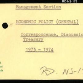Research Department - Management Section - Economic Policy (General) - Correspondence, Discussions: Treasury - 1972 - 1974