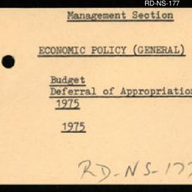 Research Department - Management Section - Economic Policy (General) - Budget - Deferral of Appropriations Bill 1975