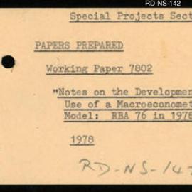 Research Department - Special Projects Section - Working Papers - 7802 Notes on the Development & Use of a Macro-econometric Model: RBA 76 in 1978 – JI Eberhardt, RW Rankin and JC Taylor - 1978