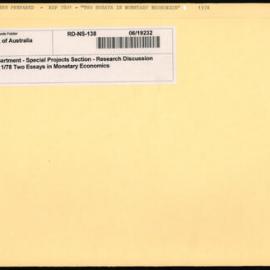 Research Department - Special Projects Section - Research Discussion Papers - 7801 1/78 Two Essays in Monetary Economics