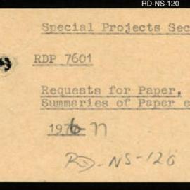 Research Department - Special Projects Section - Research Discussion Papers - 7601 1/76 Requests for paper, Summaries of Paper, etc.
