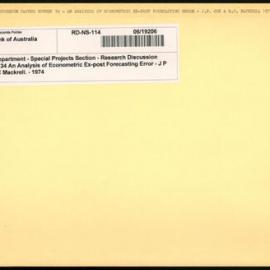 Research Department - Special Projects Section - Research Discussion Papers - No.34 An Analysis of Econometric Ex-post Forecasting Error - J P Cox and N C Mackrell. - June 1974
