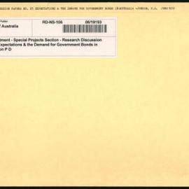 Research Department - Special Projects Section - Research Discussion Papers - No.25 Expectations & the Demand for Government Bonds in Australia - Jonson P D