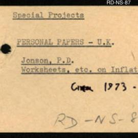 Research Department - Special Projects Section - Conferences, Committees & Meetings - Personal Papers - UK - Jonson, PD - Worksheets, etc, on Inflation
