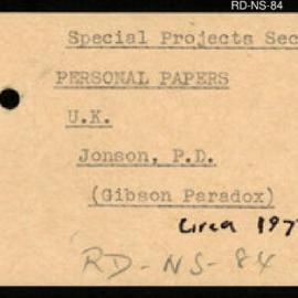 Research Department - Special Projects Section - Conferences, Committees & Meetings - Personal Papers - UK - Jonson, PD - Gibson Paradox