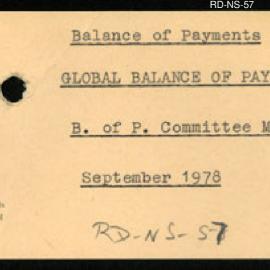 Research Department - Balance of Payments - Global - Committee Meeting - September 1978