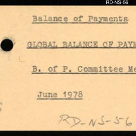 Research Department - Balance of Payments - Global - Committee Meeting - June 1978