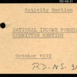 Research Department - Activity Section - National Income Forecasting Committee Meeting - October - 1972