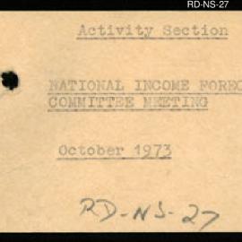 Research Department - Activity Section - National Income Forecasting Committee Meeting - October - 1973