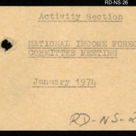 Research Department - Activity Section - National Income Forecasting Committee Meeting - January - 1974