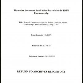 Research Department - Activity Section - National Income Forecasting Committee Meeting - July - 1974