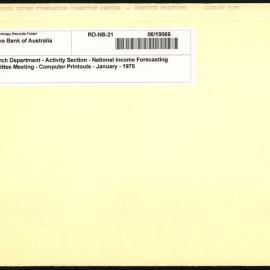 Research Department - Activity Section - National Income Forecasting Committee Meeting - Computer Printouts - January - 1975