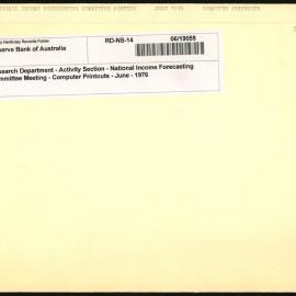 Research Department - Activity Section - National Income Forecasting Committee Meeting - Computer Printouts - June - 1976
