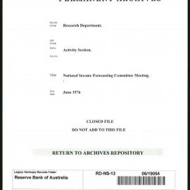 Research Department - Activity Section - National Income Forecasting Committee Meeting - June - 1976