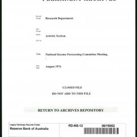 Research Department - Activity Section - National Income Forecasting Committee Meeting - August - 1976