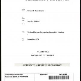 Research Department - Activity Section - National Income Forecasting Committee Meeting - December - 1976