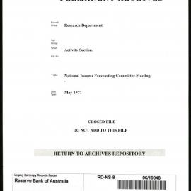 Research Department - Activity Section - National Income Forecasting Committee Meeting - May - 1977
