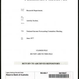 Research Department - Activity Section - National Income Forecasting Committee Meeting - June - 1977