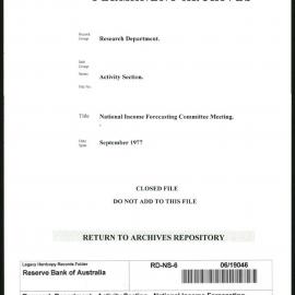 Research Department - Activity Section - National Income Forecasting Committee Meeting - September - 1977
