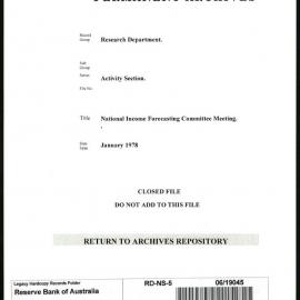 Research Department - Activity Section - National Income Forecasting Committee Meeting - January - 1978
