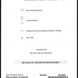 Research Department - Activity Section - National Income Forecasting Committee Meeting - May - 1978