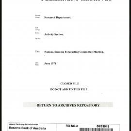 Research Department - Activity Section - National Income Forecasting Committee Meeting - June - 1978